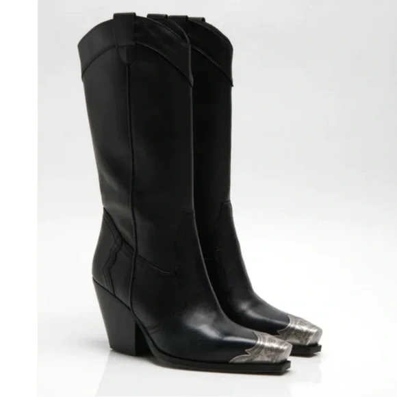 Free People Brayden Western Boots black leather.  Size 37.5 - Picture 5 of 15